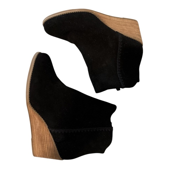Toms Black Wedge Ankle Boots - Picture 1 of 5